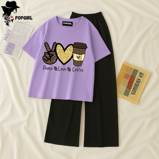 (Copy) Women Summer Casual Two Piece Sets Printed T-Shirt And Straight Pants Outfits