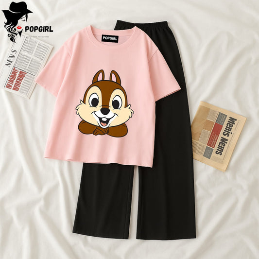 (Copy) Women Summer Casual Two Piece Sets Printed T-Shirt And Straight Pants Outfits