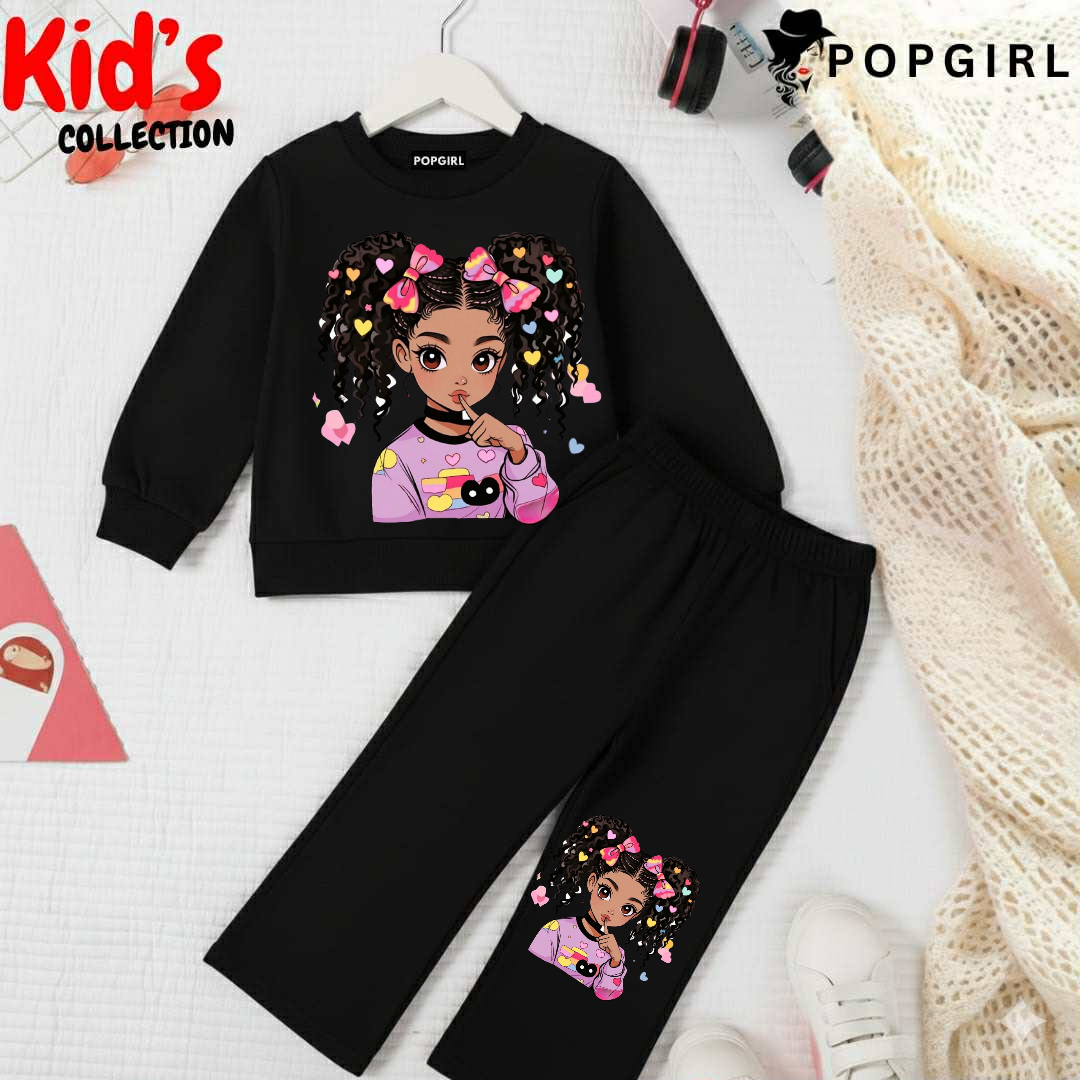Kid's Premium Black Sweatshirt Set - 8/9 Year